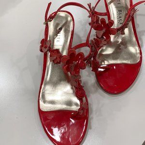 Red, high heal sandals